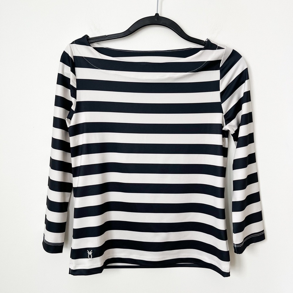 NWT Dudley Stephens Bar Harbor Boatneck Top Black Cream Cabana Stripe Womens XS